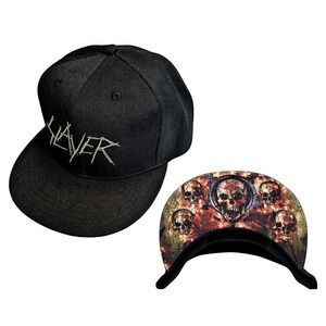 Slayer Snapback Cap Scratchy Logo Skull Brim Flip Unisex Band Merch Hat Vintage